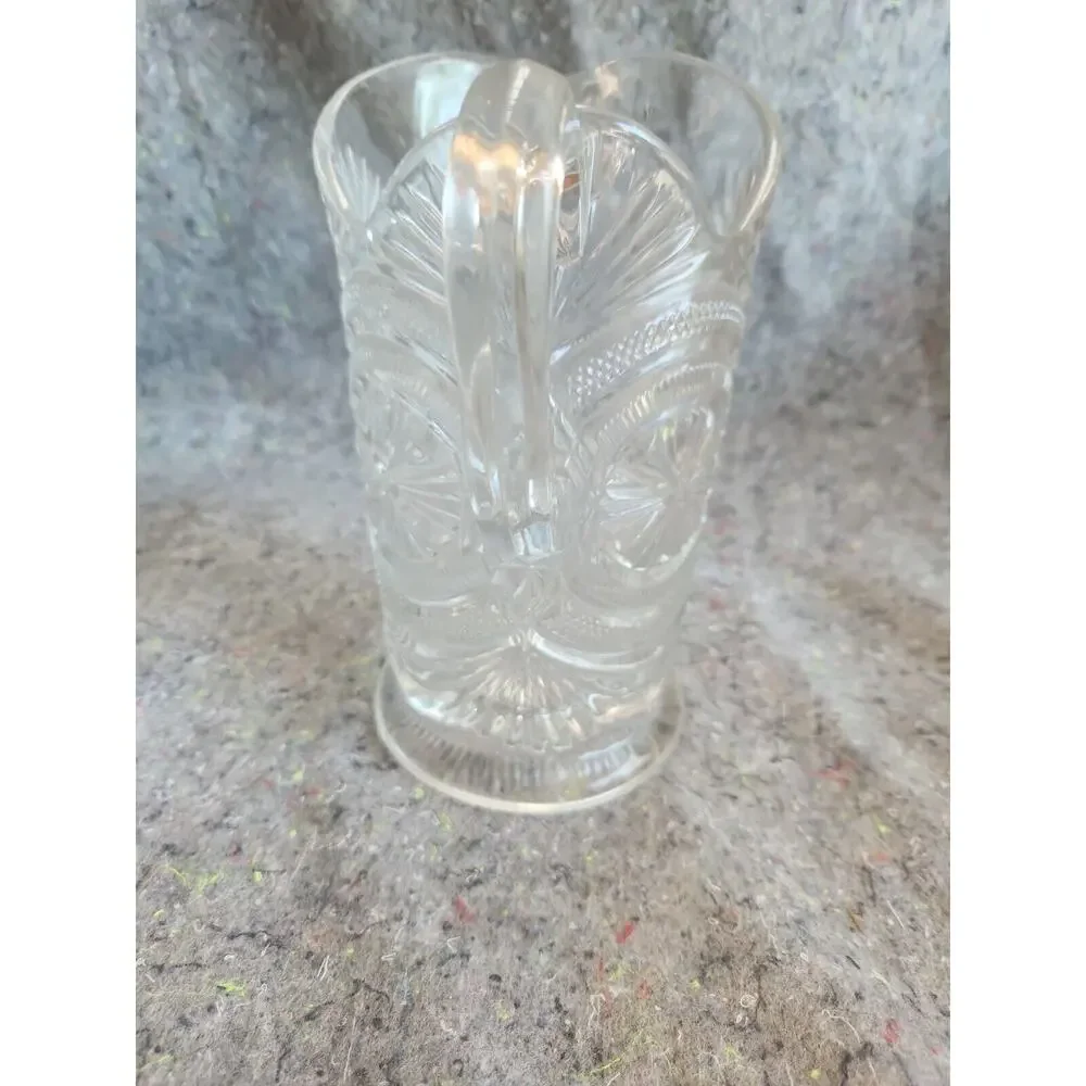 Vintage EAPG Clear Pressed Glass Pitcher with Medallion Sunburst Pattern - 8.5